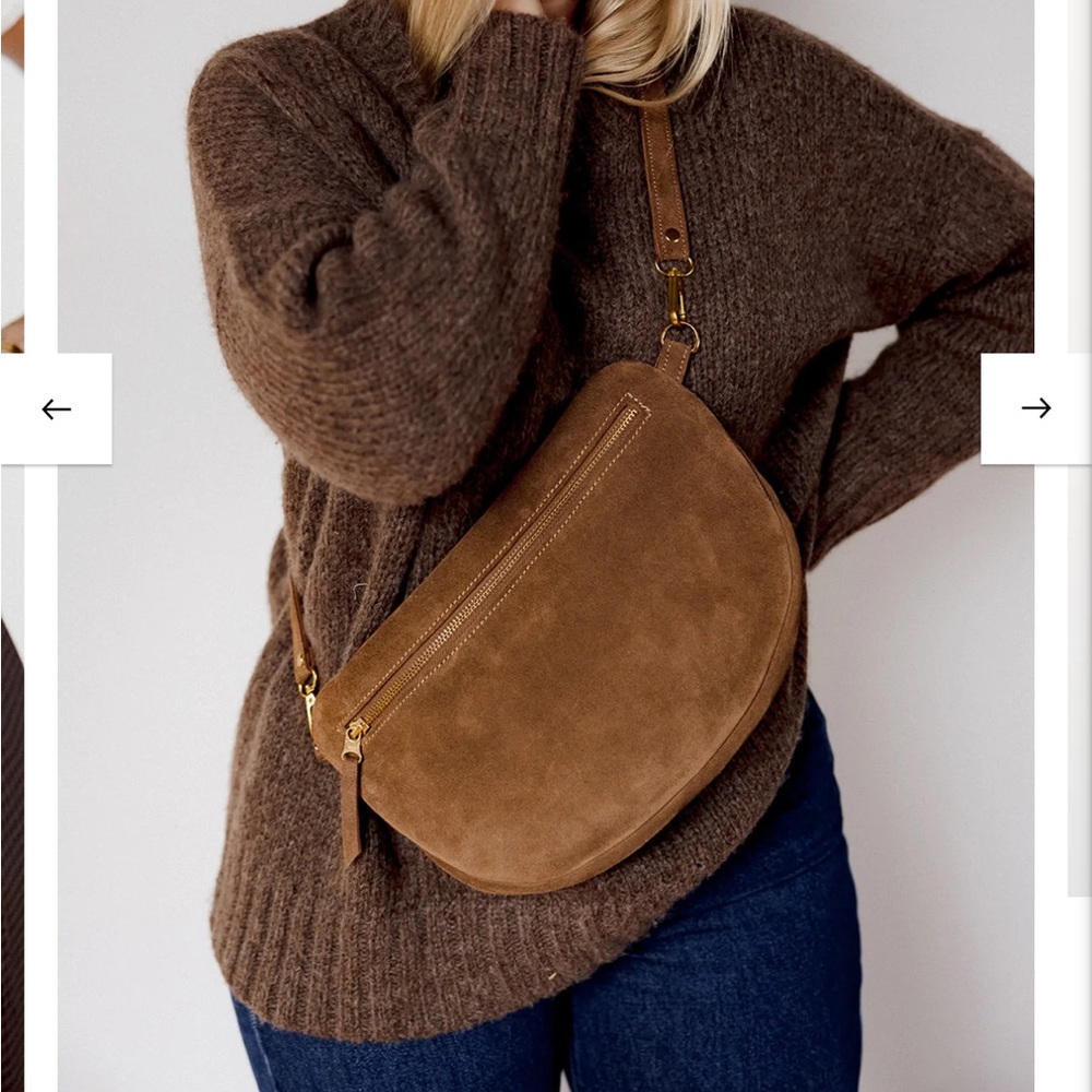 Abby Alley Big Sling Bag in Caramel Suede NWT
